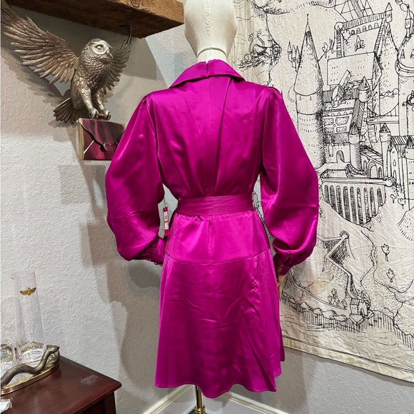 Vince Camuto Pink Satin Wrap Dress with Collar - Picture 5 of 8